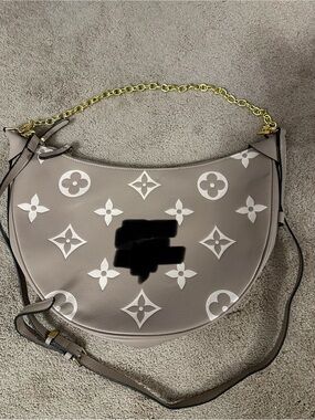 Fashion Taupe Monogram Half-Moon Shoulder Bag like new